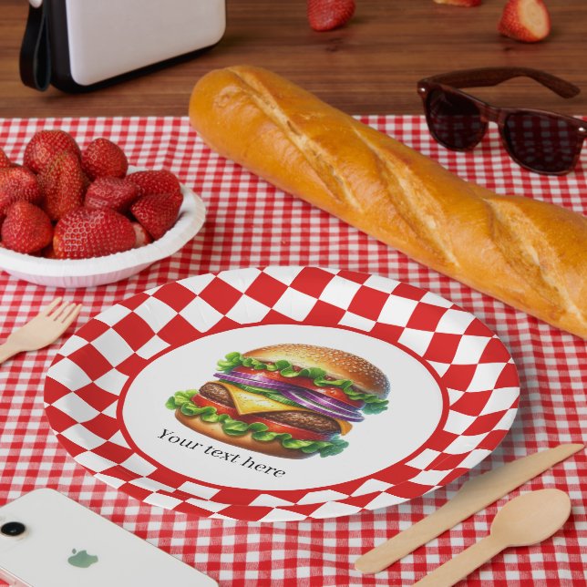 Cute cook out hamburger customisable party paper plate (Picnic)