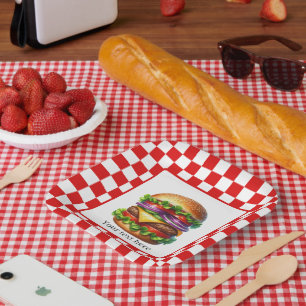 Cute cook out hamburger customisable party paper plate