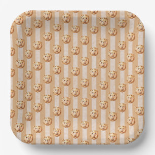 Cute Cookie Chip Teddy Bear and Stripe Paper Plate