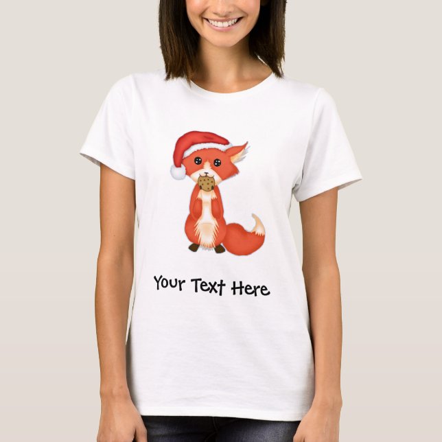 Cute Cookie Fox Wearing A Santa Hat T-Shirt (Front)