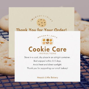 Cute Cookie on Rack Cookie Care Instructions Thank You Card
