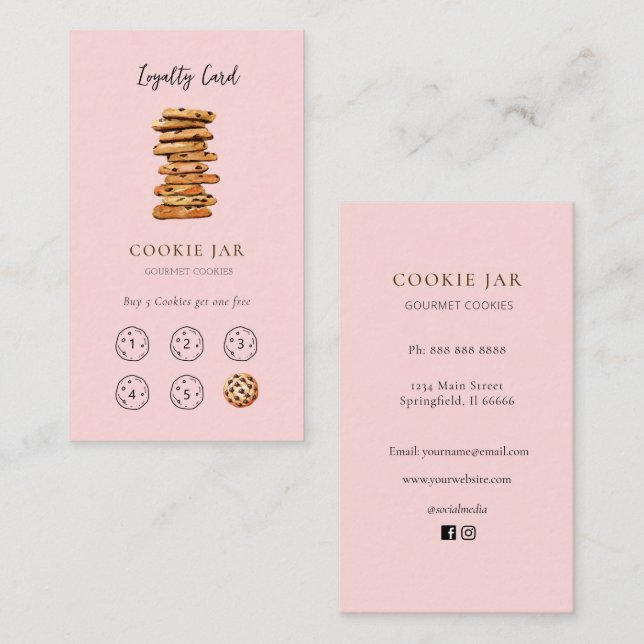 Cute Cookie shop pink Loyalty  business card (Front/Back)