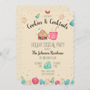 Cute Cookies & Cocktails Holiday Cookie Exchange Invitation