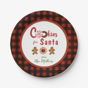 Cute Cookies for Santa red & black plaid border Paper Plate