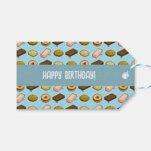 Cute Cookies Happy Birthday! Biscuit Pixel Pattern Gift Tags