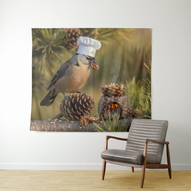 Cute Cooking Chef Nutcracker Bird Tapestry (In Situ (Horizontal))
