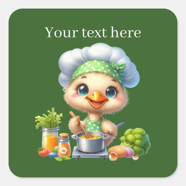 Cute cooking duck customisable  square sticker (Front)