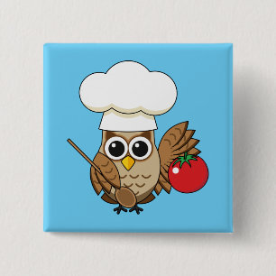 Cute Cooking Owl Cartoon 15 Cm Square Badge