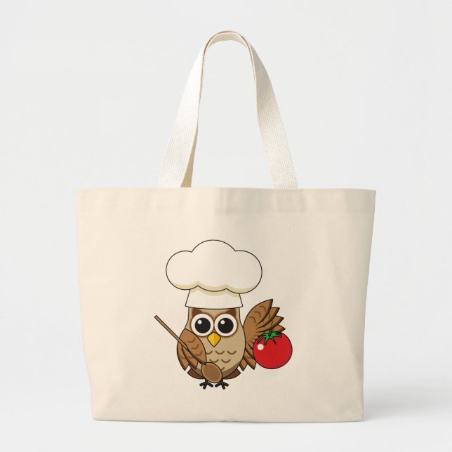 Cute Cooking Owl Cartoon Large Tote Bag (Front)
