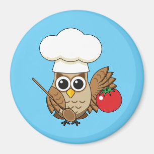 Cute Cooking Owl Cartoon Magnet