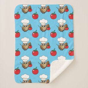 Cute Cooking Owl Cartoon Sherpa Blanket