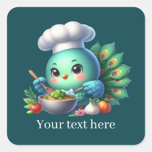 Cute cooking peacock customisable square sticker