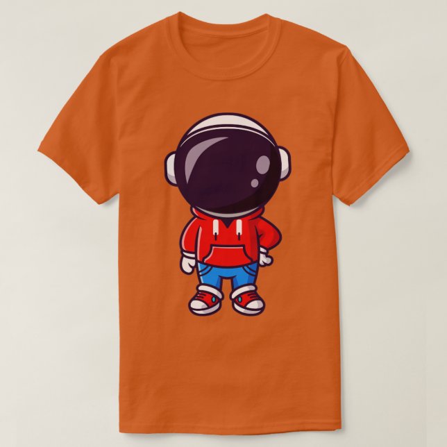 Cute Cool Astronaut With Jacket And Jeans Cartoon T-Shirt (Design Front)