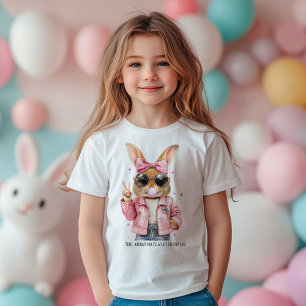 Cute Cool Bunny Peace Sign Custom Text Girl's Toddler T-Shirt