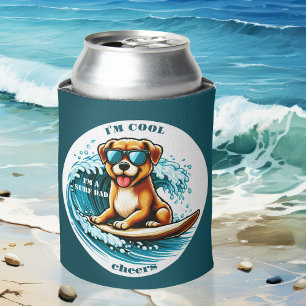 Cute Cool Cartoon Dog Surf Dad  Can Cooler