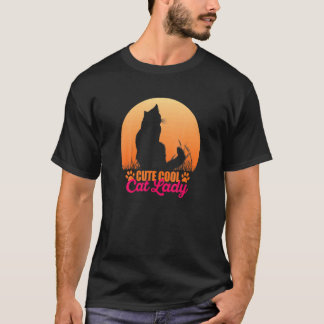 Cute Cool Cat Lady Vintage Sunset Cat  For Women T-Shirt