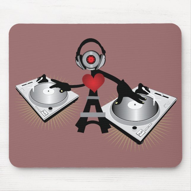 Cute & Cool DJ Character With Decks Mouse Pad (Front)