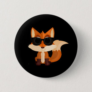 Cute Cool Fox with Sunglasses on Bold Black 6 Cm Round Badge