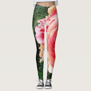 Cute cool fun vivid giant pink rose close-up photo leggings