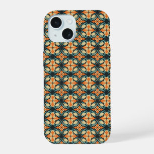 Cute Cool Glossy Orange Blue Retro Flower iPhone 15 Case