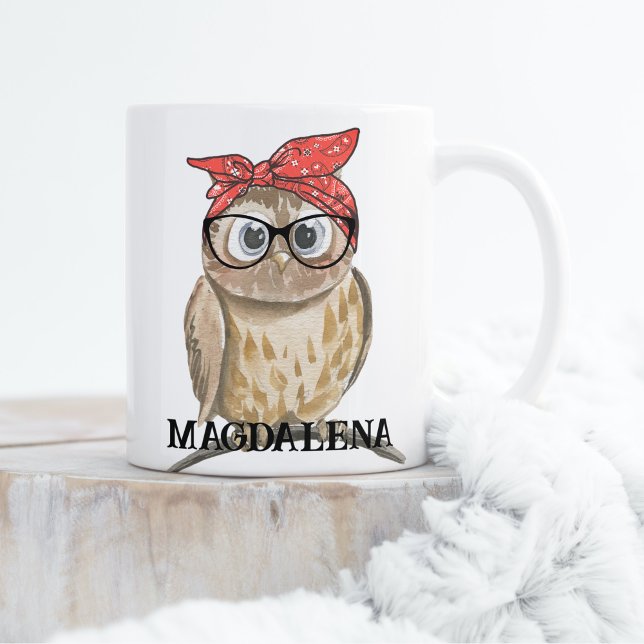 Cute Cool Hipster Owl in Glasses & Red Bandanna Coffee Mug (Creator Uploaded)