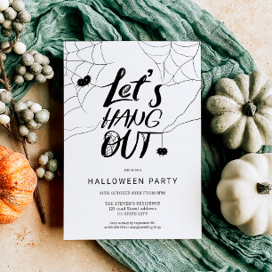 Cute cool modern Halloween spider hang out script Invitation