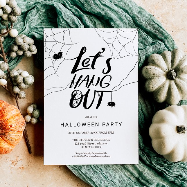 Cute cool modern Halloween spider hang out script Invitation (Cute cool modern Halloween spider hang out script Invitation)