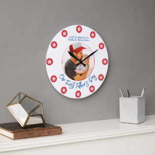 Cute & Cool Modern New Dad Photo First Fathers Day Large Clock