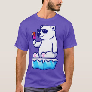 Cute Cool Polar Bear Eating Popsicle On Ice Cartoo T-Shirt