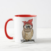 Cute Cool Rockabilly Owl in Glasses & Red Bandanna