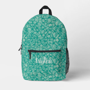 Cute Cool Teal Abstract Line Art Monogram Name Printed Backpack