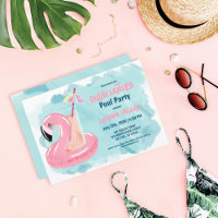 Cute Cool Tropical Flamingo Pool Party Quinceañera