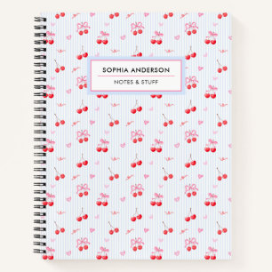Cute Coquette Aesthetic Cherries Bows Personalised Notebook