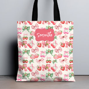 Cute Coquette aesthetic girly strawberry pattern Tote Bag