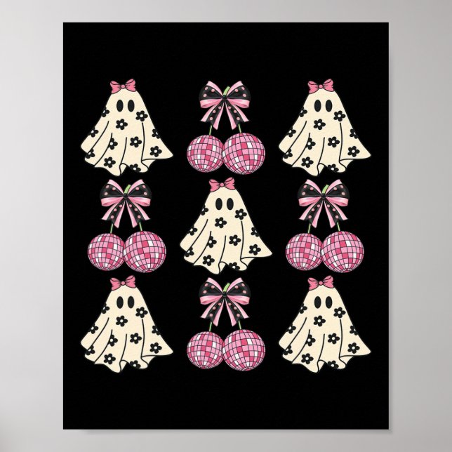 Cute Coquette Aesthetic Halloween Spooky Ghost Bow Poster (Front)