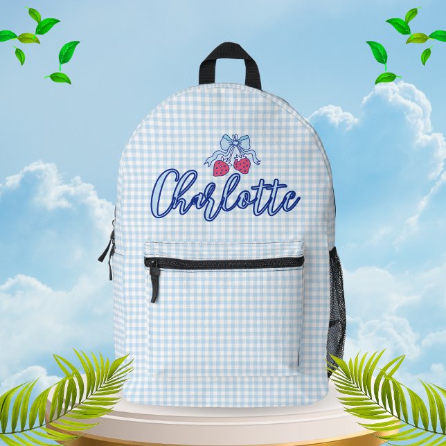 Cute Coquette Blue Bow Plaid Personalised Printed Backpack (Creator Uploaded)