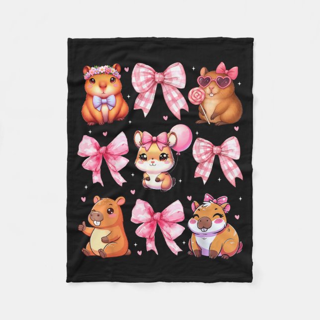 Cute Coquette Bow Capybara Pajamas Pjs Clothes Gir Fleece Blanket (Front)