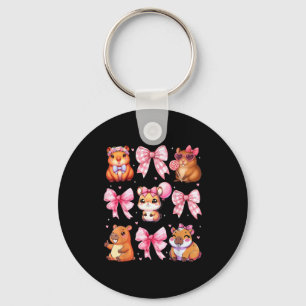 Cute Coquette Bow Capybara Pajamas Pjs Clothes Gir Key Ring