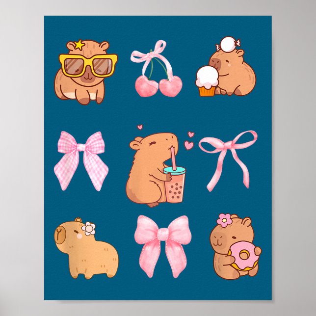Cute Coquette Bow Capybara Pajamas Pjs Clothes Gir Poster (Front)