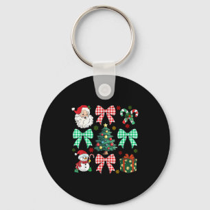 Cute Coquette Bow Christmas Tree Santa Gingerbread Key Ring