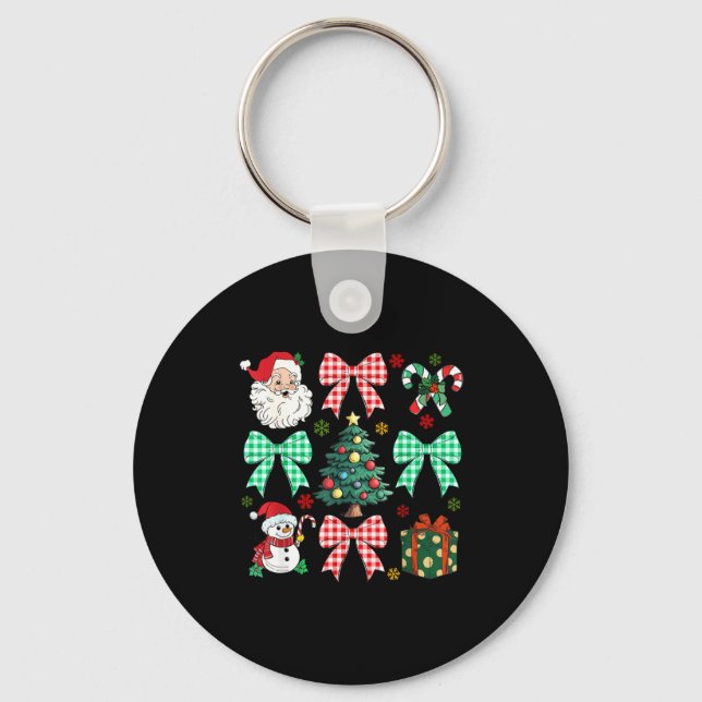 Cute Coquette Bow Christmas Tree Santa Gingerbread Key Ring (Front)