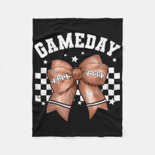 Cute Coquette Bow Football Retro Game Day Women Gi Fleece Blanket