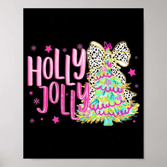 Cute Coquette Bow Girls Christmas Tree Merry Xmas  Poster (Front)