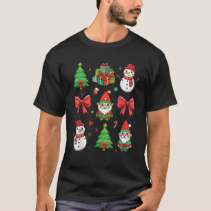 Cute Coquette Bow Gnomes Snowman Christmas Women G T-Shirt