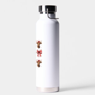 Cute Coquette Bow Heart Highland Cow Western Valen Water Bottle