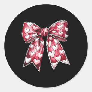 Cute Coquette Bow Heart Valentine’s Day Women Girl Classic Round Sticker