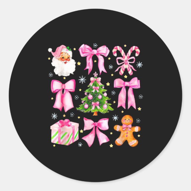 Cute Coquette Bow Nk Christmas Tree Santa Gingerbr Classic Round Sticker (Front)