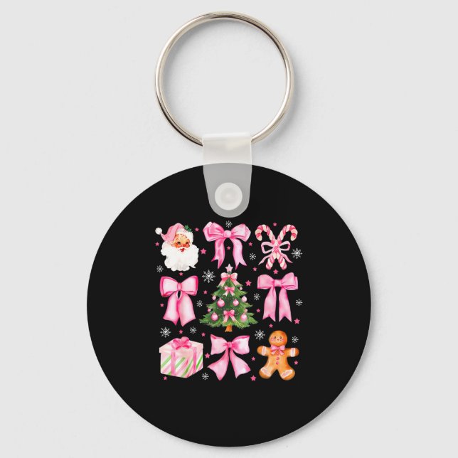 Cute Coquette Bow Nk Christmas Tree Santa Gingerbr Key Ring (Front)