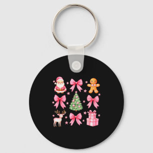 Cute Coquette Bow Nk Christmas Tree Santa Gingerbr Key Ring