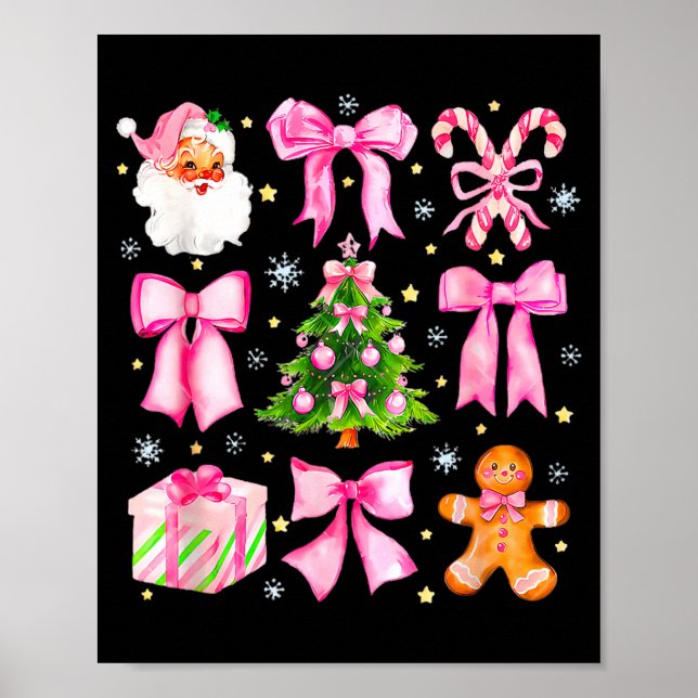 Cute Coquette Bow Nk Christmas Tree Santa Gingerbr Poster (Front)